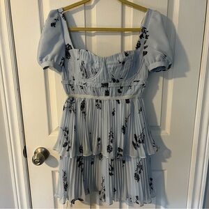 Self-portrait NWT light blue chiffon tiered mini dress. Size 4 US